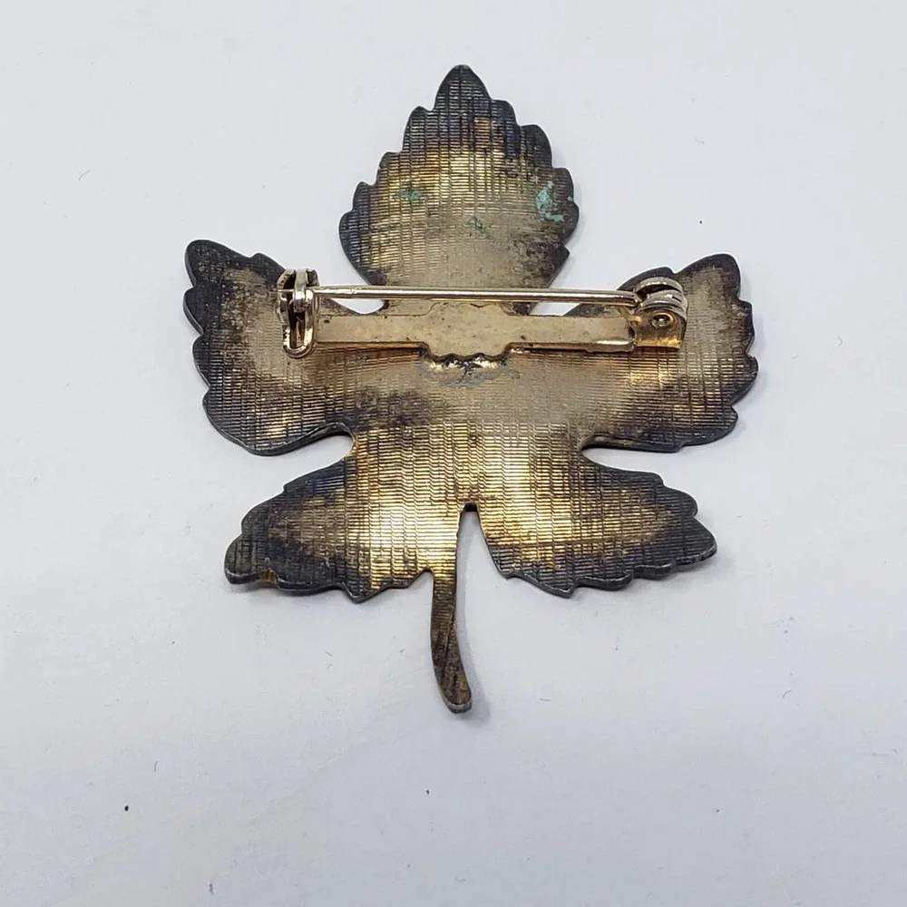 Maple Leaf Enamel Orange Yellow Silver Tone Brooch